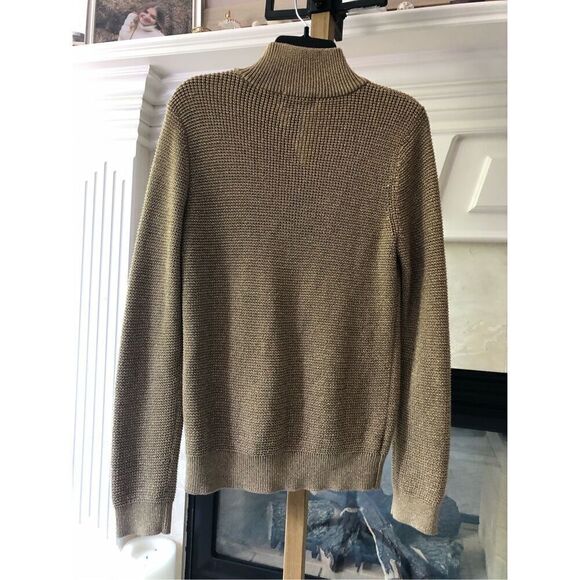 Lauren Ralph Lauren Women’s Gold Shimmery Zip Up Sweater Size L - Picture 2 of 5